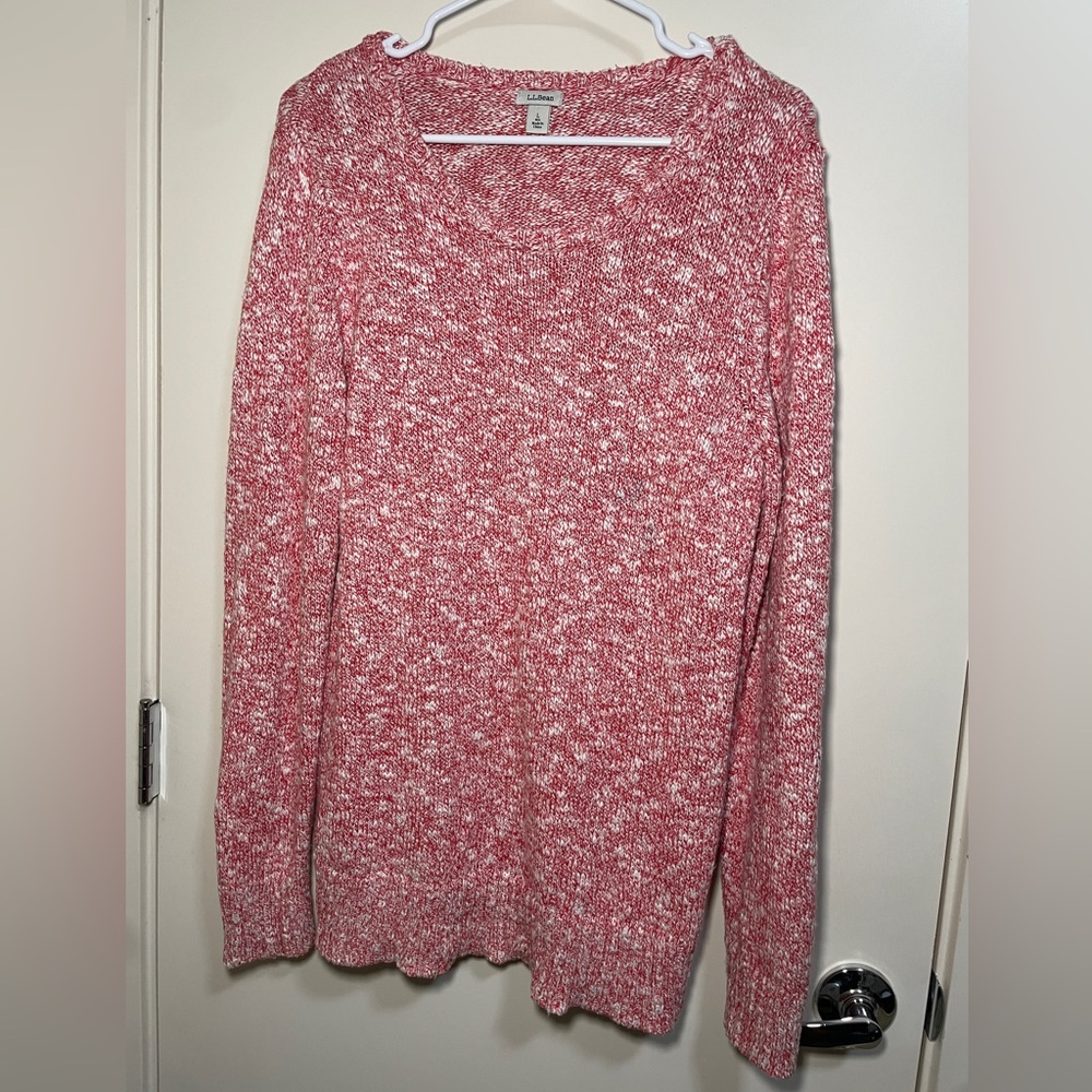 LL Bean Large Red and White 100% Cotton Pullover Sweater Item 501067